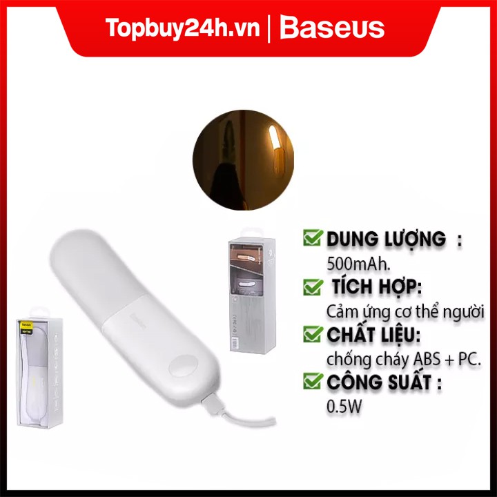 Đèn LED Ngủ Baseus Cổng USB Có Thể Sạc Lại Cảm Biến Chuyển Động Cơ Thể Con Người