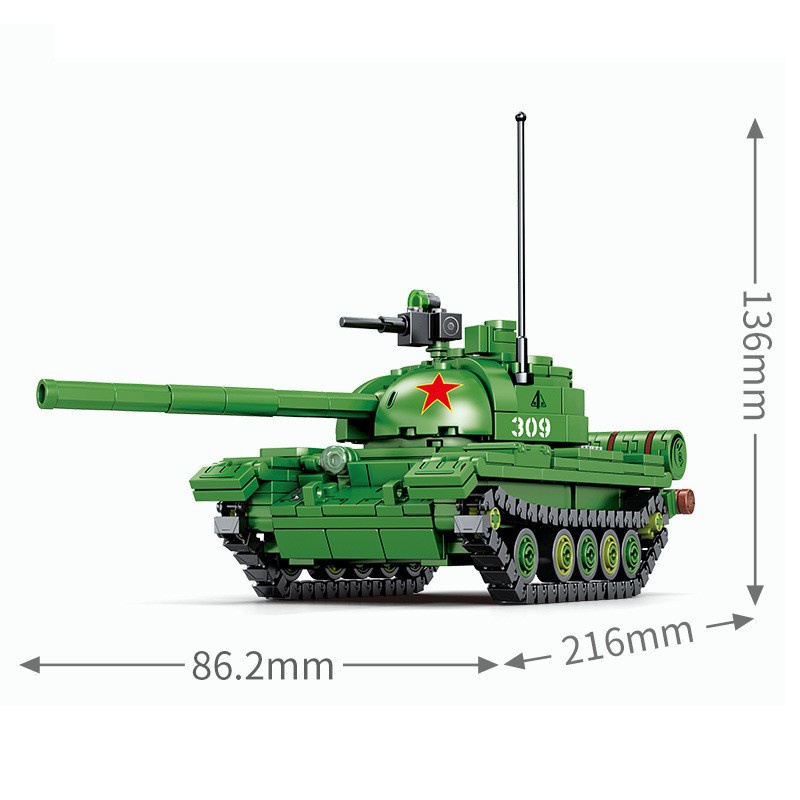 Đồ chơi Lắp ráp Xe tăng hạng trung Type 59, Sembo Block 203105 Mideum Tank, Xếp hình thông minh