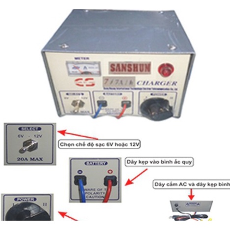 Sạc bình ắc quy 6V hoặc 12V Sanshun 7Ah chính hãng