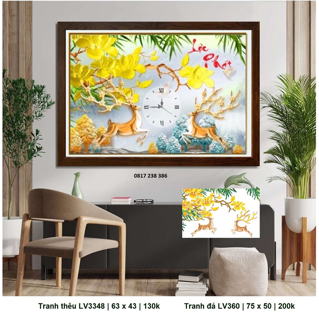 TRANH ĐÍNH ĐÁ CAO CẤP ABC  HƯƠU NAI TÀI LỘC YD3005 , LV360 , LV3348