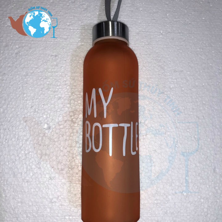 Bình đựng nước thủy tinh màu in chữ My bottle 500ml có dây xách