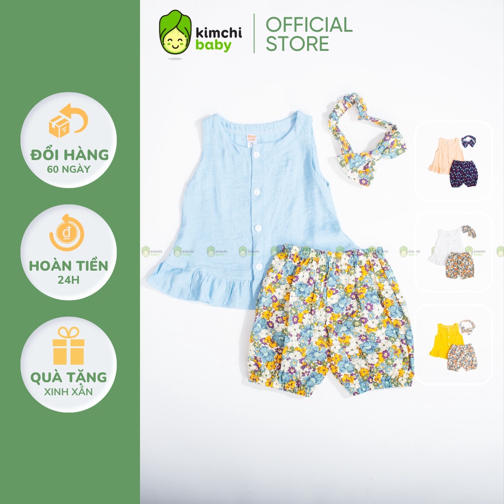 [TẶNG KÈM TURBAN] Set Bộ Bé Gái Sát Nách KIMCHIBABY Quần Hoa Nhí Vải Thô Mềm Mịn, Đồ Bộ Mặc Hè Cho Bé CK06