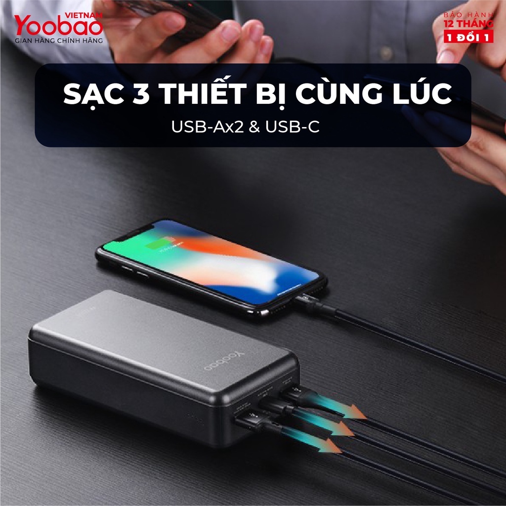 Pin Sạc Dự Phòng Yoobao D30Q Dung Lượng khủng 30000mAh, Sạc Nhanh 22.5W Phù Hợp Với Máy Tính Bảng, Điện Thoại