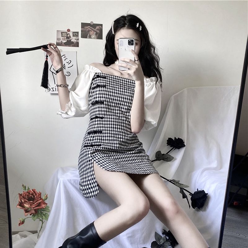 Đầm Sườn Xám Cách Tân Trễ Vai Tay Phồng Thời Trang Cho Nữ | BigBuy360 - bigbuy360.vn