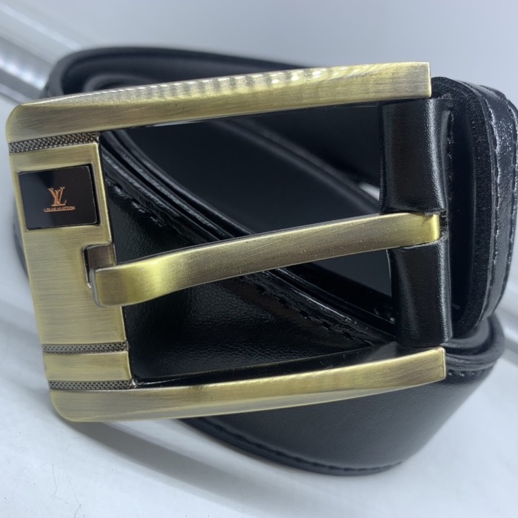 Thắt lưng nam, dây nịt mặt kim màu vàng đất dây đen, thắt lưng da cao cấp