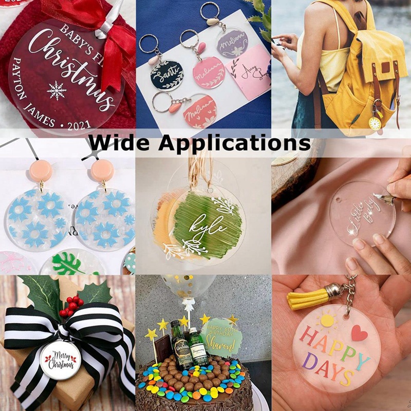 Set 20 Đĩa Trống Trơn Trong Suốt Bằng Acrylic Kèm Dây Ruy Băng Dùng Làm Móc Khóa DIY