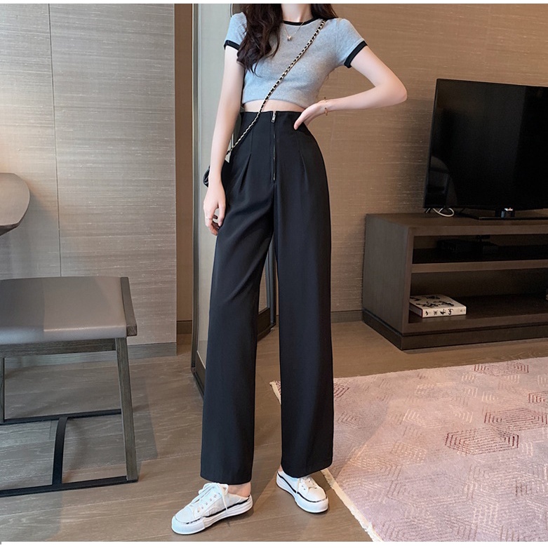 Khóa Sắt Liền Cạp, Quần Tây nữ Dáng Suông rộng, Vải Tuyết mưa đẹp, Dáng Thướt Tha, Lưng Cao Eo Thon, big size đến 90Kg