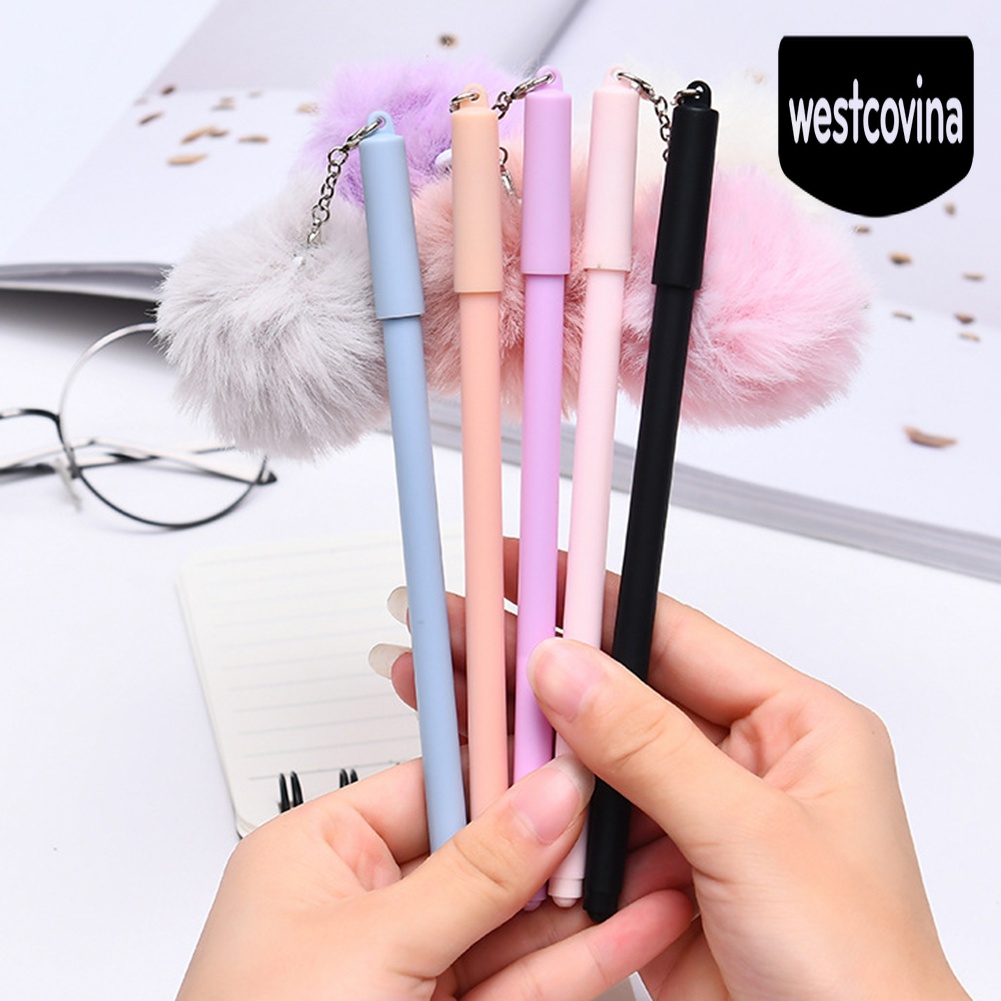 Phương Tây✎Bút Bi Mực Đen Ngòi 0.5mm Đính Búp Lông Xinh Xắn