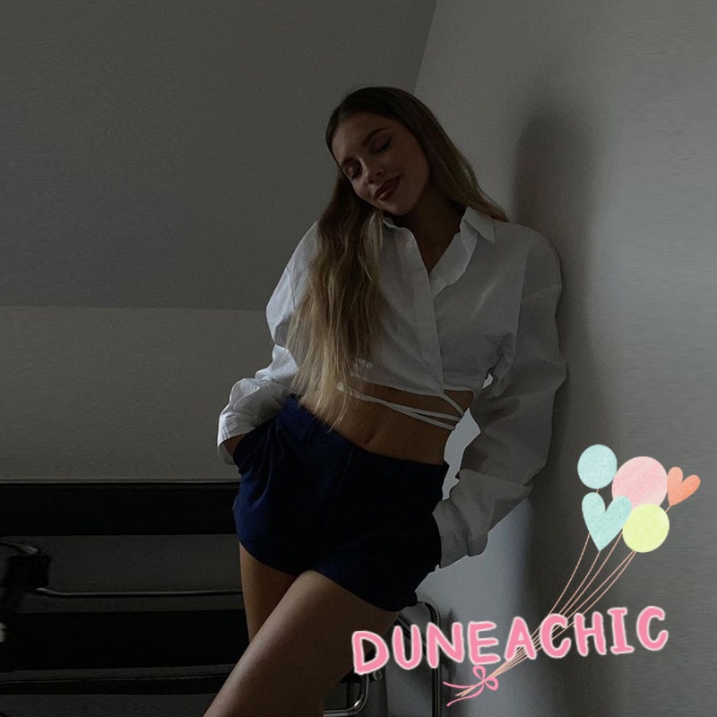 DUNEA Áo Sơ Mi Croptop Tay Dài Kiểu Dáng Trẻ Trung Cá Tính Cho Nữ