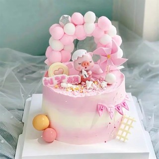 Trang trí lợn ôm bình sữa nhựa hồng - Phụ kiện trang trí bánh sinh nhật
