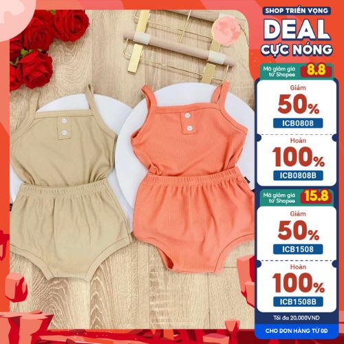 Bộ MINKY MOM túi zip - thiết kế 2 dây đính khuy - kết hợp quần đùi chip cực đáng yêu, ba lỗ hai dây