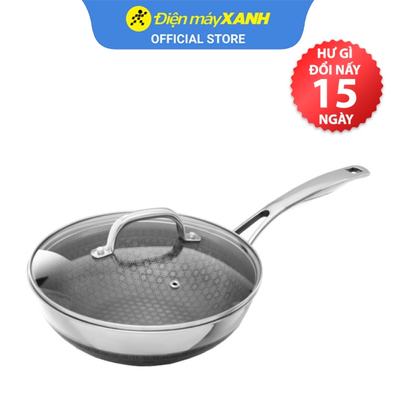 Chảo inox sâu chống dính nắp kính đáy từ 24cm Kims Cook N224MZ