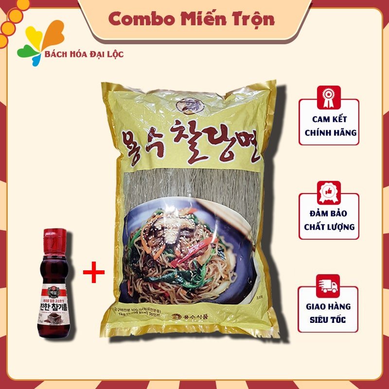 Combo Miến Trộn  1 Kg Miến Khoai Lang Hàn Quốc YongSoo + 110ML Dầu Mè Hàn Quốc