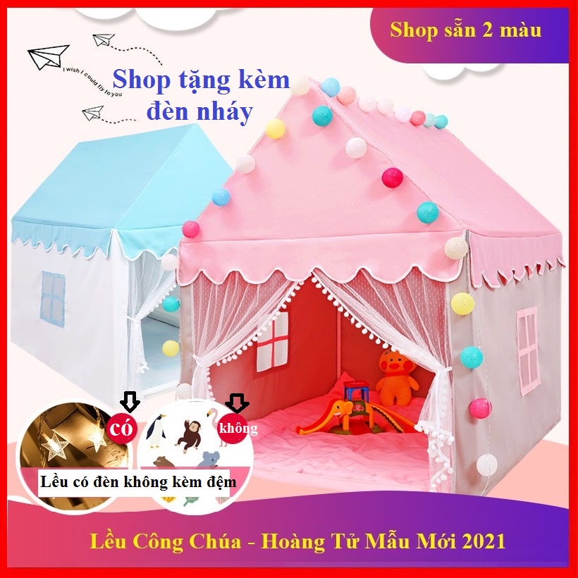 [ TẶNG ĐÈN NHÁY ] Lều Công Chúa Hoàng Tử - Lều Cho Bé Ngủ Chơi 2 màu xanh hồng