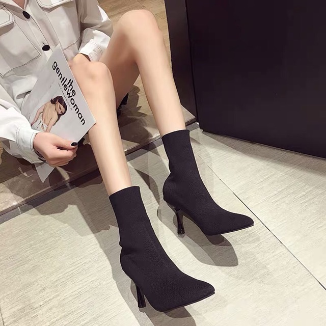 (Order) Boots chun mũi nhọn gót nhọn 8cm cổ lửng sang chảnh