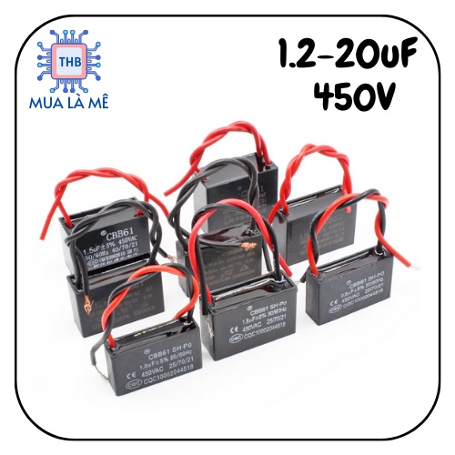 Tụ quạt CBB61 1.2uF/1.5uF/1.8uF/2uF/3uF/4uF/5uF/6uF/7uF/8uF/10uF/12uF/14uF/15uF/16uF/20uF-450V chất lượng tốt.