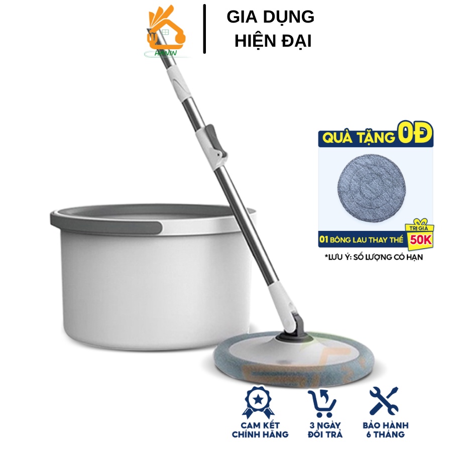 Bộ Lau Nhà Thông Minh K8 Xoay 360 Độ, Cán Inox, Thùng Vắt Xoay Tròn, Lau Nhanh Sạch (Tặng Bông Lau Thay Thế)