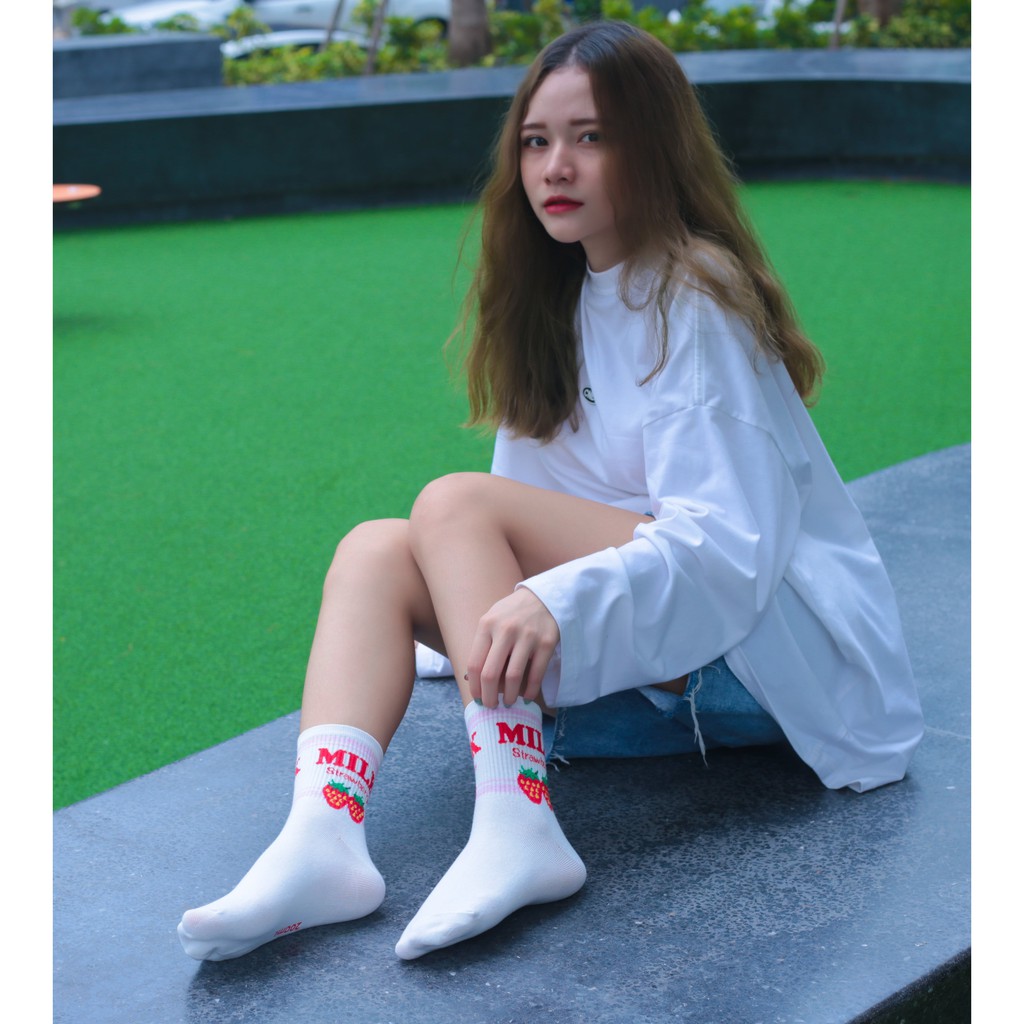 Tất vớ nữ Ulzzang cổ cao Sữa Dâu Kikiya cao cấp Hàn Quốc W-C-016