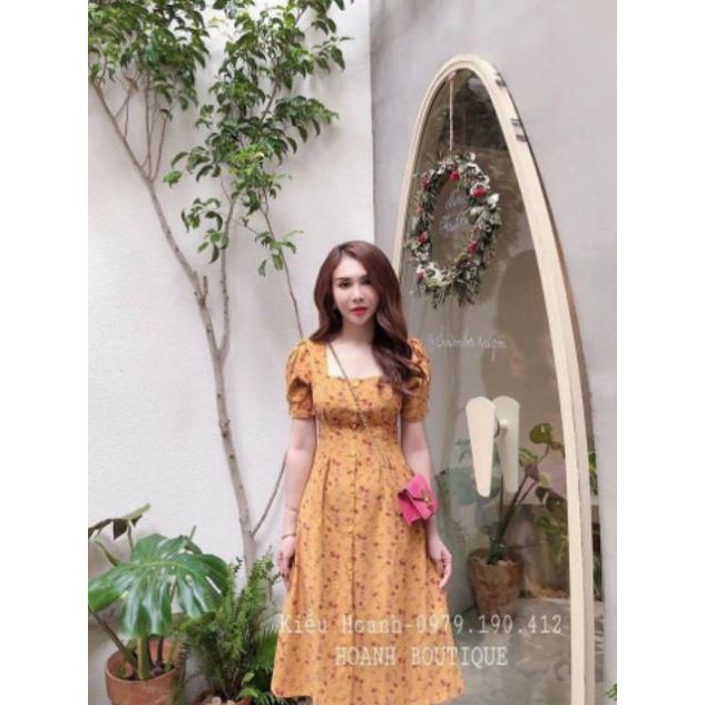 Váy hoa nhí cổ vuông nhung tăm hàng đẹp nhiều màu hot hit