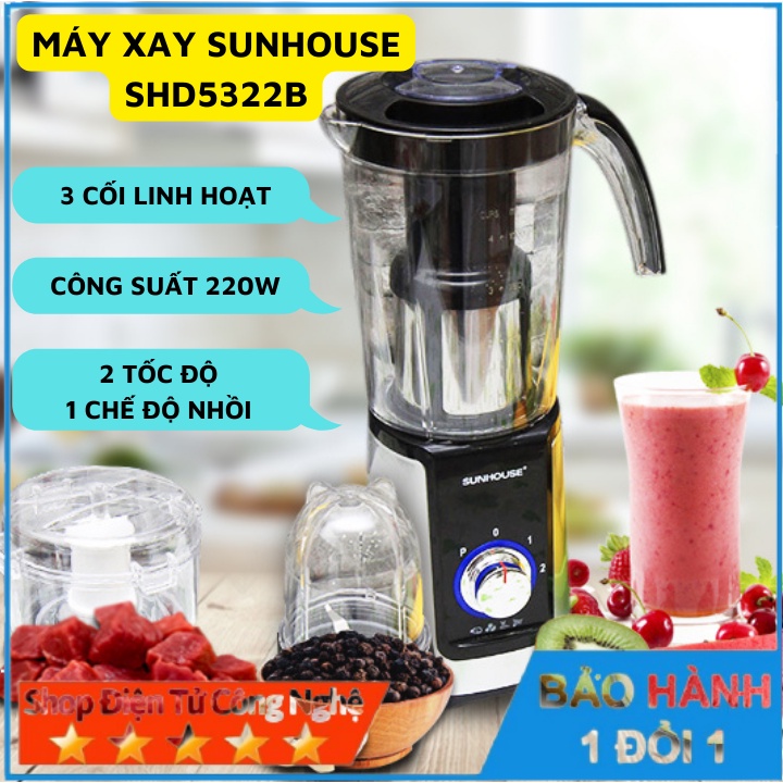 Máy xay sinh tố Sunhouse SHD5322B 3 cối, dung tích cối lớn 1,25l