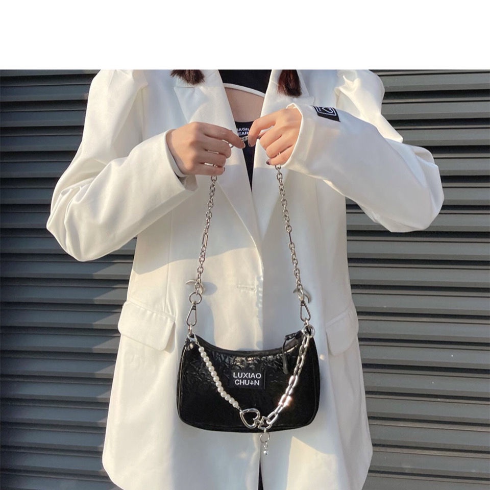 Túi Kẹp Nách Đựng Điện Thoại Màu Đen/Bạc 2022 Phong Cách Mới Thời Trang Dành Cho Nữ Y2k