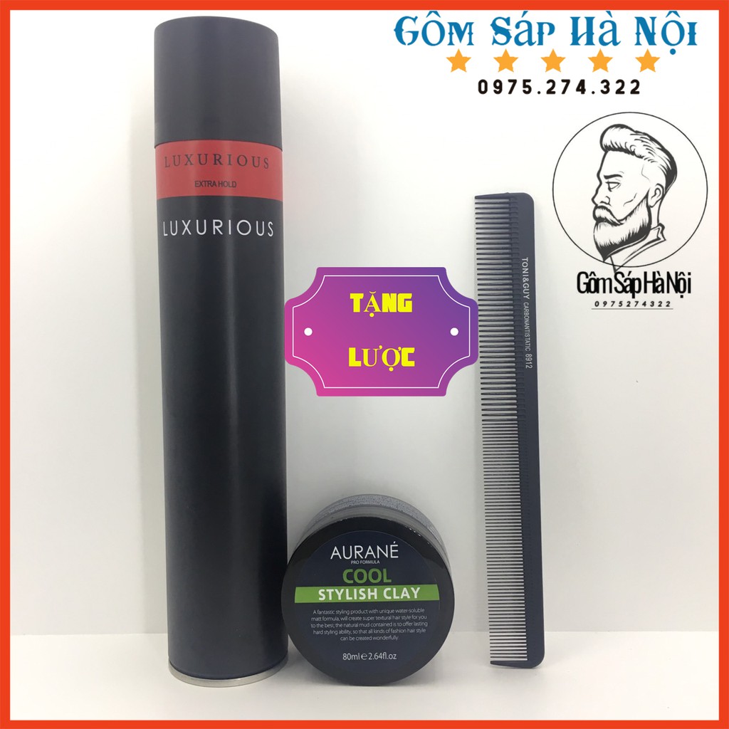 [ Siêu Tạo Kiểu ] Combo Gôm Luxurryous 400ml + Sáp Vuốt Tóc Aurane  Cool Stylish Clay 80ml + Lược Tony