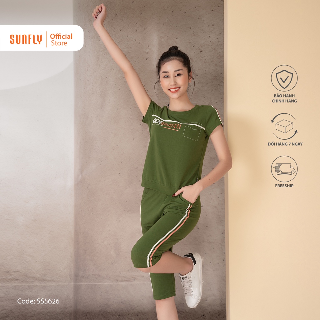 Bộ đồ mặc nhà nữ thể thao cotton SUNFLY áo cộc, quần ngố SS5626
