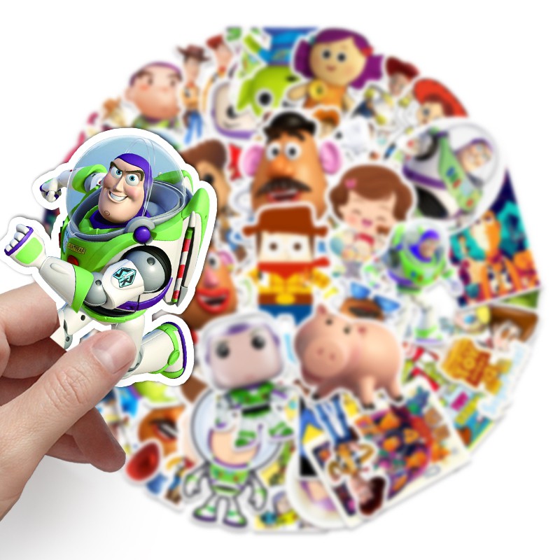 Bộ 50 sticker chống thấm nước hình ảnh phim Toy Story trang trí nhà cửa/mũ bảo hiểm/đàn guitar/máy tính xách tay