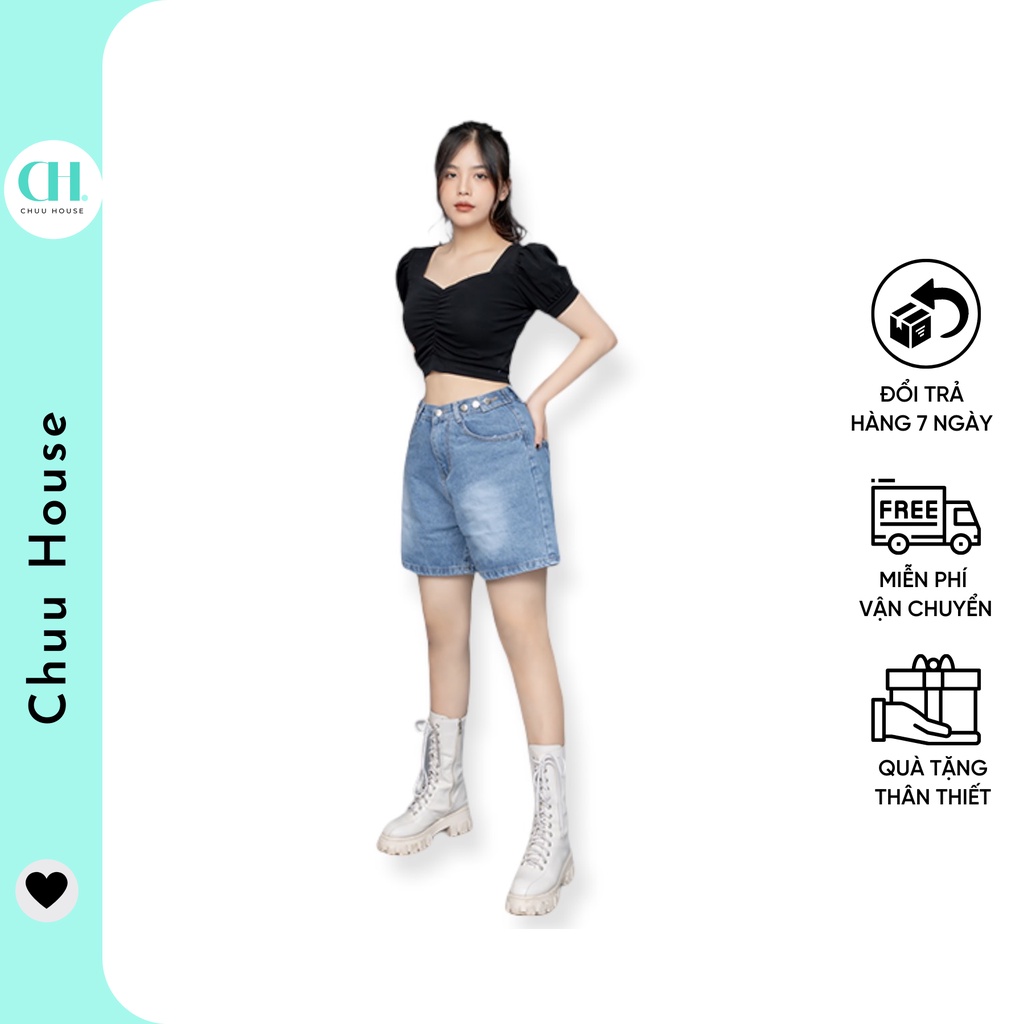 [Có Video + Ảnh Thật] Quần Short Jean Nữ - Quần Ngố Bò Cạp Đỉa May Gấu - Chuu House - SJ01