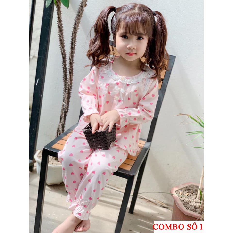 Combo 2 bộ pijama thô lụa viền ren cho bé gái từ 8kg đến 25kg