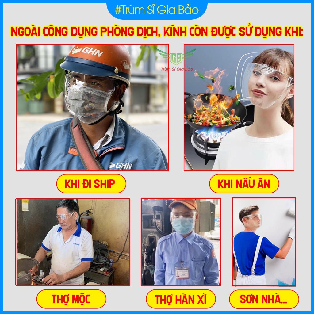 Kính Chắn Giọt Bắn Phòng Dịch Người Lớn HÀNG LOẠI 1 Kính Chắn Giọt Bắn Face Shield Che Kín Mặt Cao Cấp Loại Kính Tr