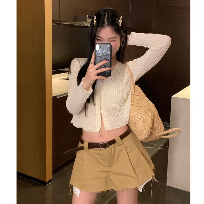 Xiaozhainv Áo Khoác cardigan Tay Dài Dáng Ôm Chống Nắng Phong Cách Hàn Quốc Quyến Rũ Cho Nữ