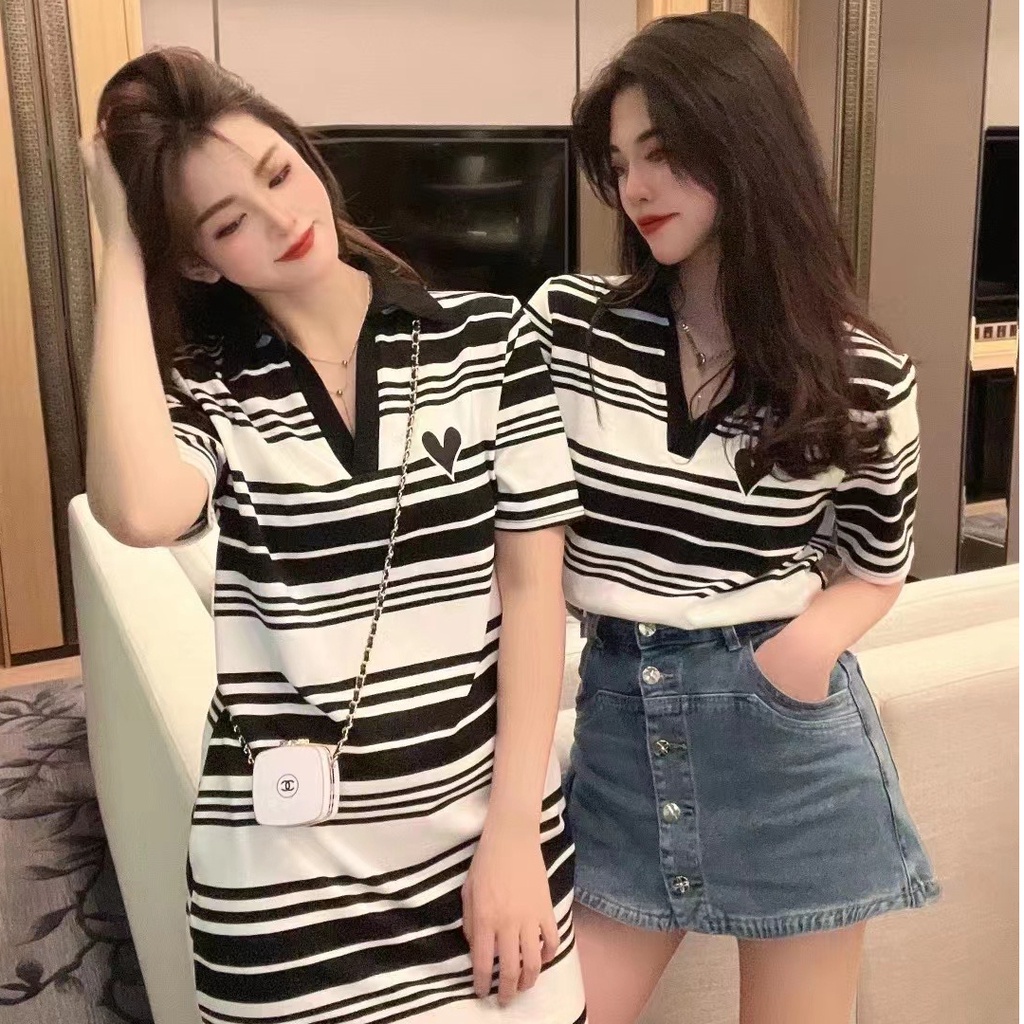 Đầm/ Áo thun PERTY tay ngắn cổ chữ V phong cách Hàn Quốc thời trang mùa hè thanh lịch dành cho nữ