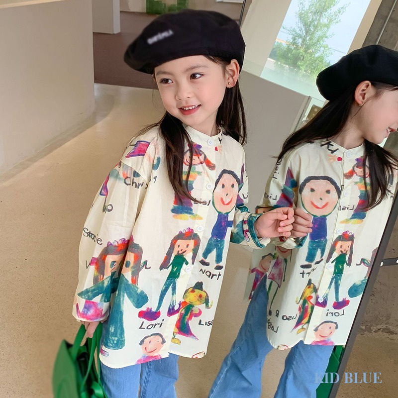 Áo Sơ Mi Cổ Đứng In Họa Tiết Graffiti Thời Trang Mùa Thu Cho Bé Gái