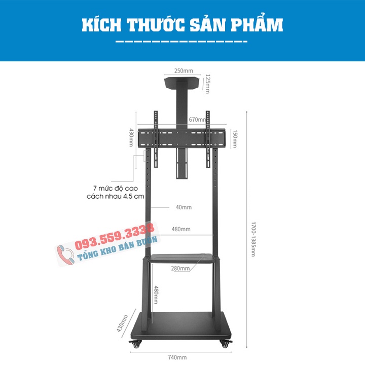 Giá Treo Tivi Di Động 1700A 32 - 65 - 70 Inch - Giá Treo Tivi Có Bánh Xe Di Chuyển [ Đặt Nhiều Thiết Bị Hơn NB AVA1500 ]
