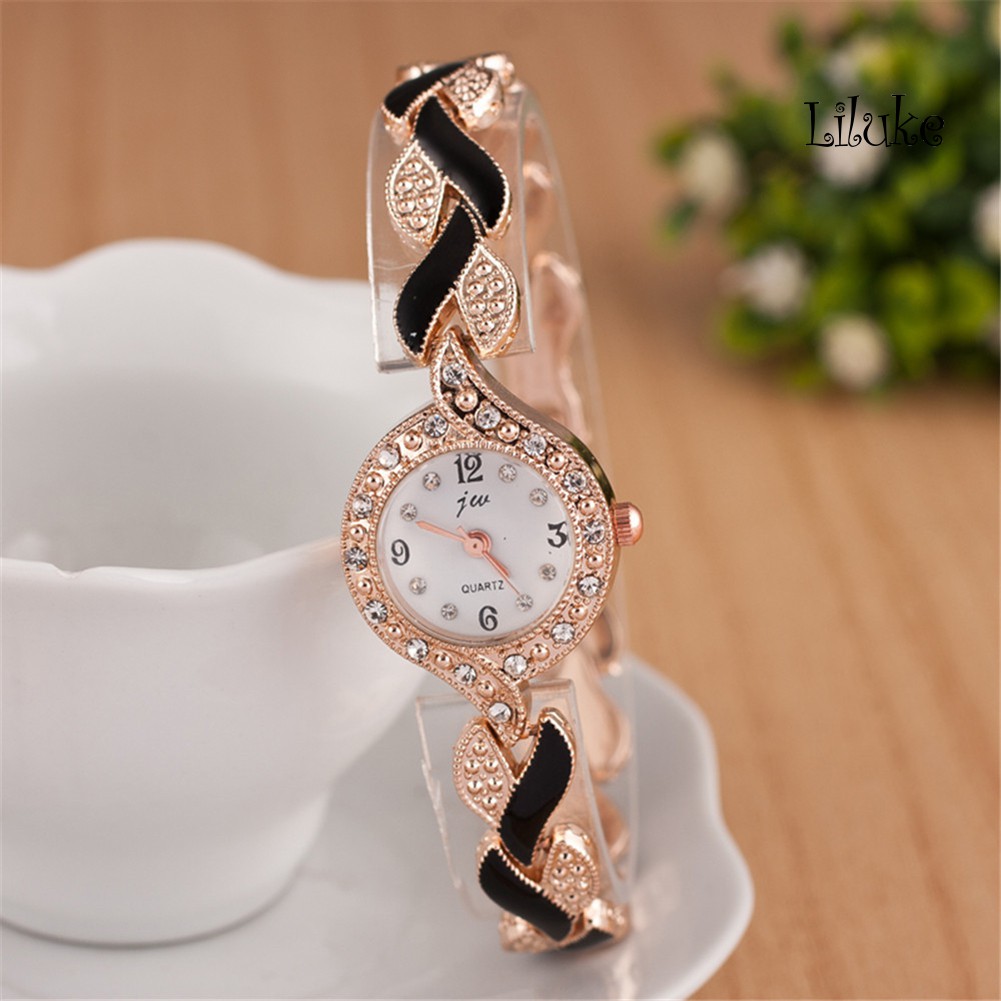 Đồng Hồ Đeo Tay Mặt Tròn Đính Đá Thời Trang Cho Nữ