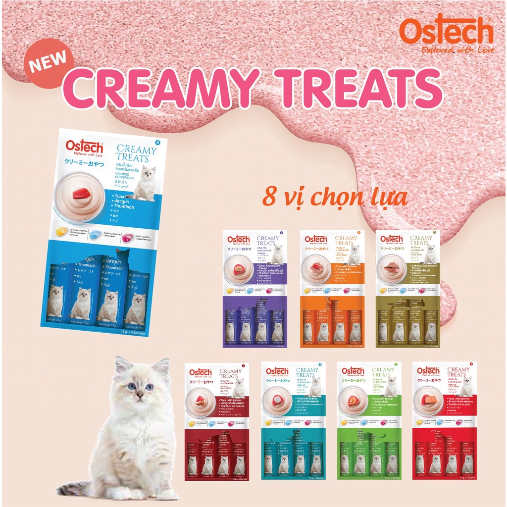 Súp thưởng cho mèo Ostech Creamy Treats, Thanh 15g / Túi 4 thanh