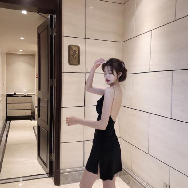 Váy Đầm Nữ Body -  Đầm 2 Dây Body Dáng Dài Hở Lưng Co Giãn Màu Đen Phong Cách Gợi Cảm, Sexy Siêu Đẹp. Đẹp *