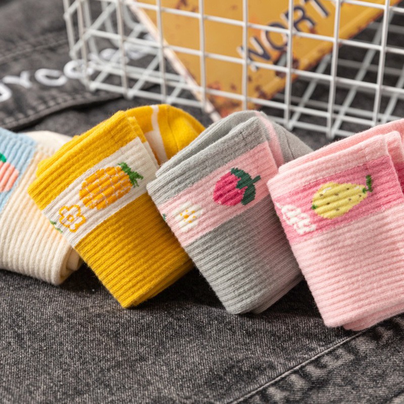 Tất cổ cao nữ, vớ cổ cao nam nữ vải cotton co giãn họa tiết hoa quả thời trang Hàn Quốc TC52 - VHT SHOP