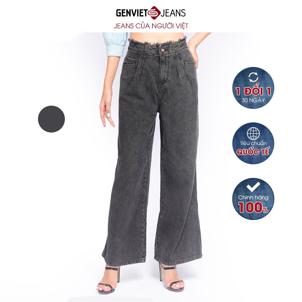 Quần Jeans Nữ Suông Ống Rộng Cạp Siêu Cao Tua Rua GENVIET Chất Bò Mềm Mại Tiêu Chuẩn Quốc Tế XQ124J1527