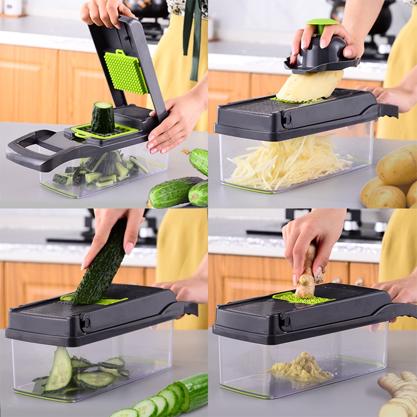 Hộp Cắt Rau Củ Trái Cây Kèm Lưỡi Nạo Đa Năng, Bộ Cắt Thái Tích Hợp Bào Sợi Củ Quả Hạt Lựu Tiện Lợi CT POT KITCHEN