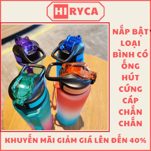 Bình nước 1 lít, bình đựng nước cute thể thao tập gym đi học có ống hút bằng nhựa HI.RYCA BN_Gop3