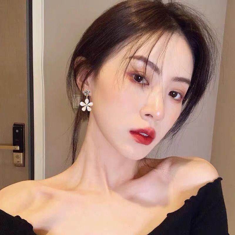 Khuyên tai HOA ĐÁ CAM bông tai thời trang nữ đính đá sang trọng