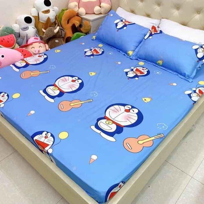 Bộ drap nệm - 1 ga kèm 2 vỏ gối nằm hoạt hình Doraemon 1M6 X 2M cao 15 cm | BigBuy360 - bigbuy360.vn