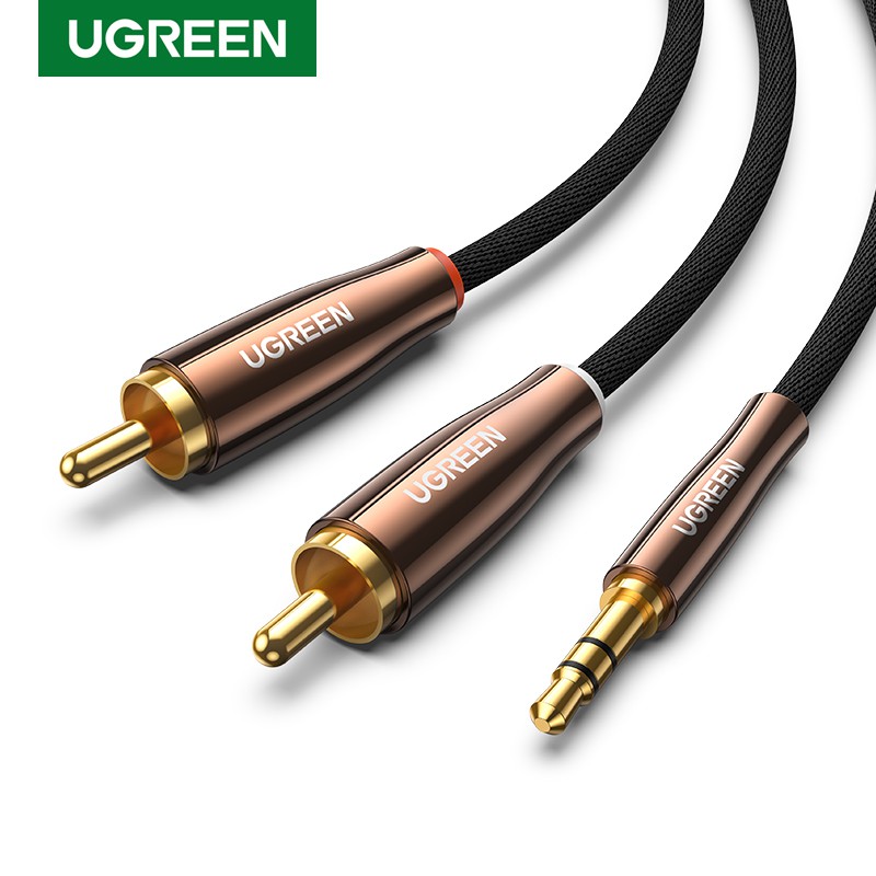 Dây cáp âm thanh UGREEN từ tính vỏ nylon chuyển đầu 2RCA sang đầu 3.5mm Hi-Fi dành cho bộ điều khiển DJ