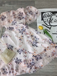 Váy hoa tầng ngực trễ vai ( hình thật )