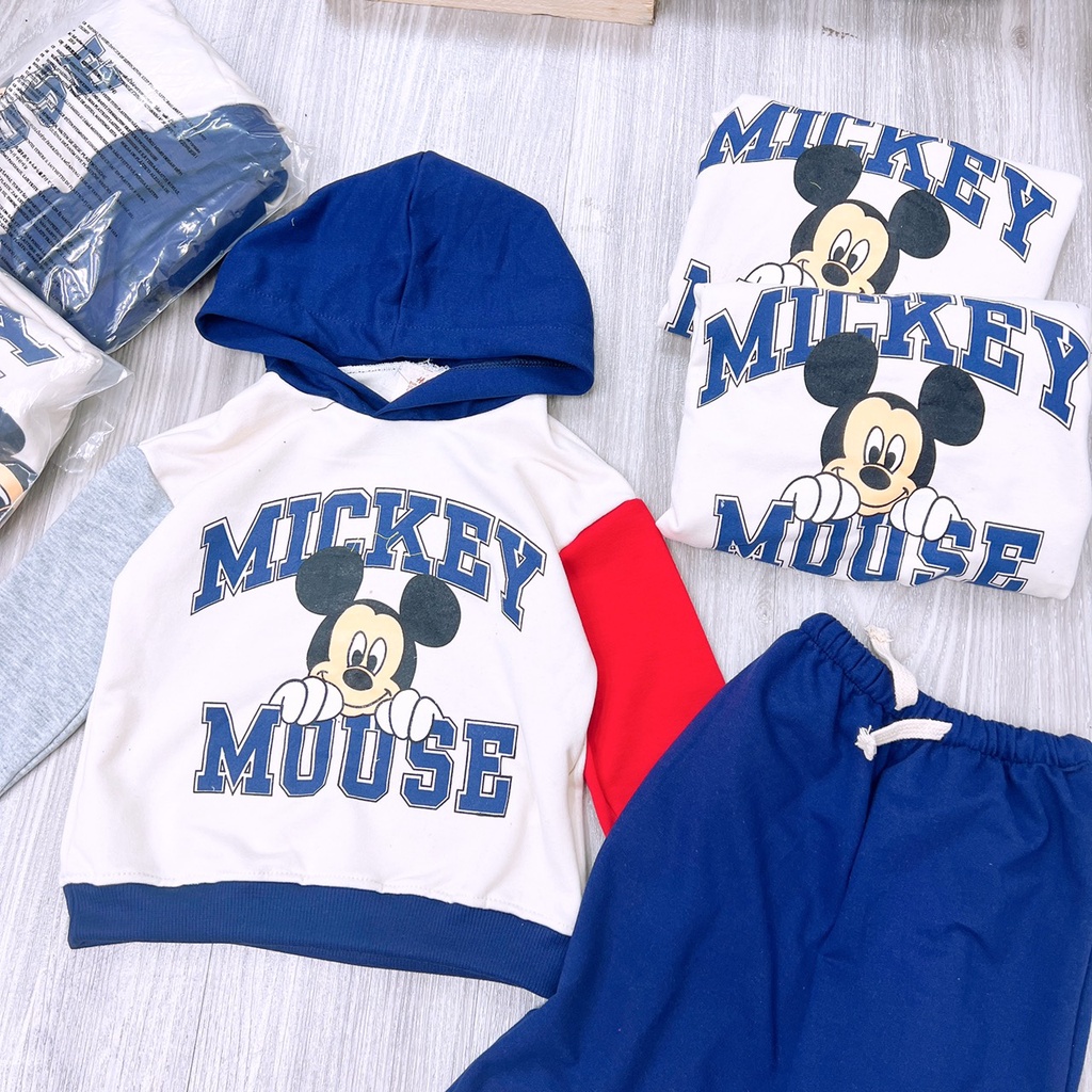 B539- BỘ NỈ BÉ TRAI MICKY MOUSE TAY ĐỎ GHI
