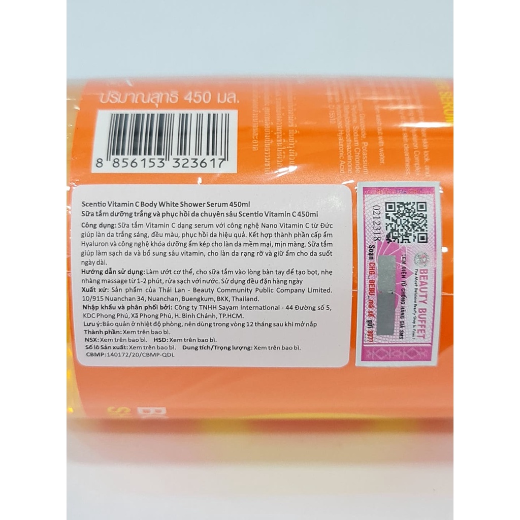 Sữa Tắm Hoặc Dưỡng Thể Dưỡng Trắng Phục Hồi Da Chuyên Sâu Scentio Beauty Buffet Vitamin C 450ml Thái Lan