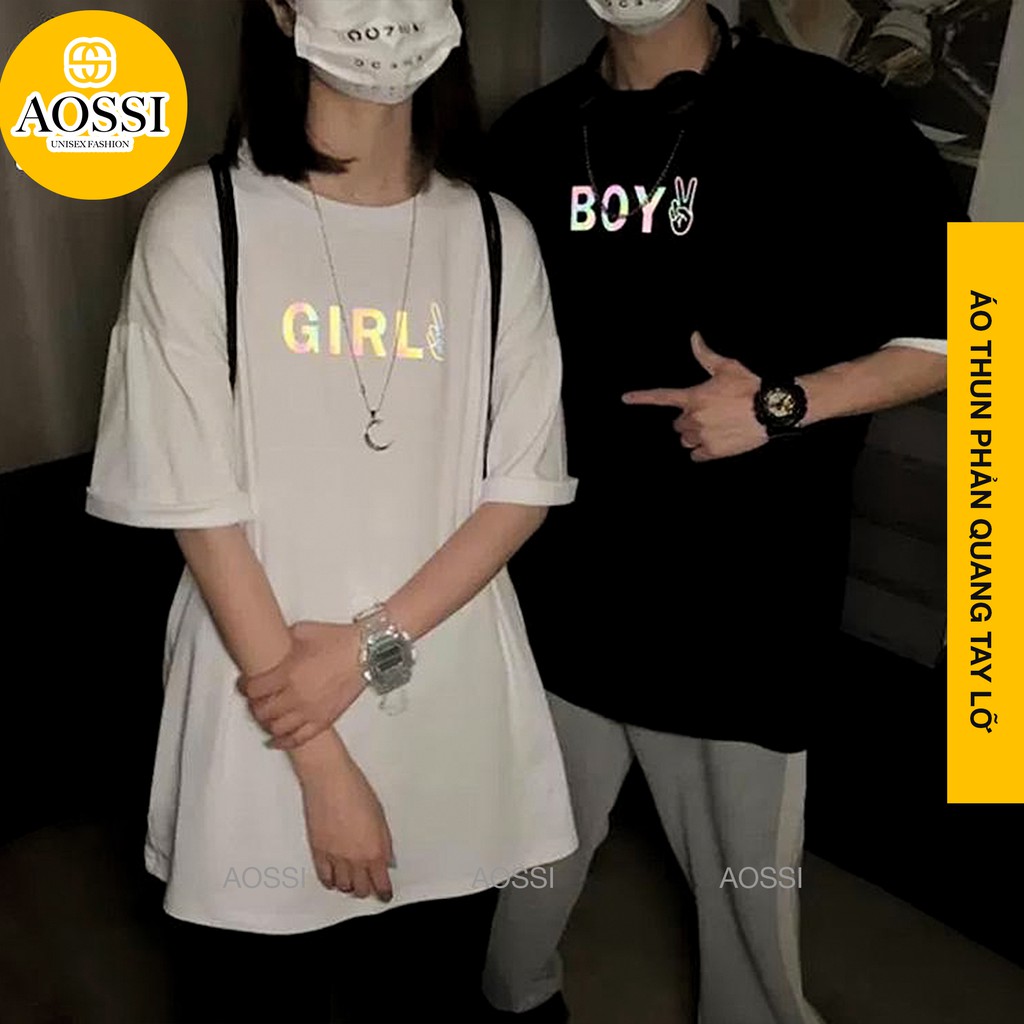 Áo thun Tay lỡ Unisex phản quang AOSSI áo phông form rộng - BOY & GIRL | BigBuy360 - bigbuy360.vn