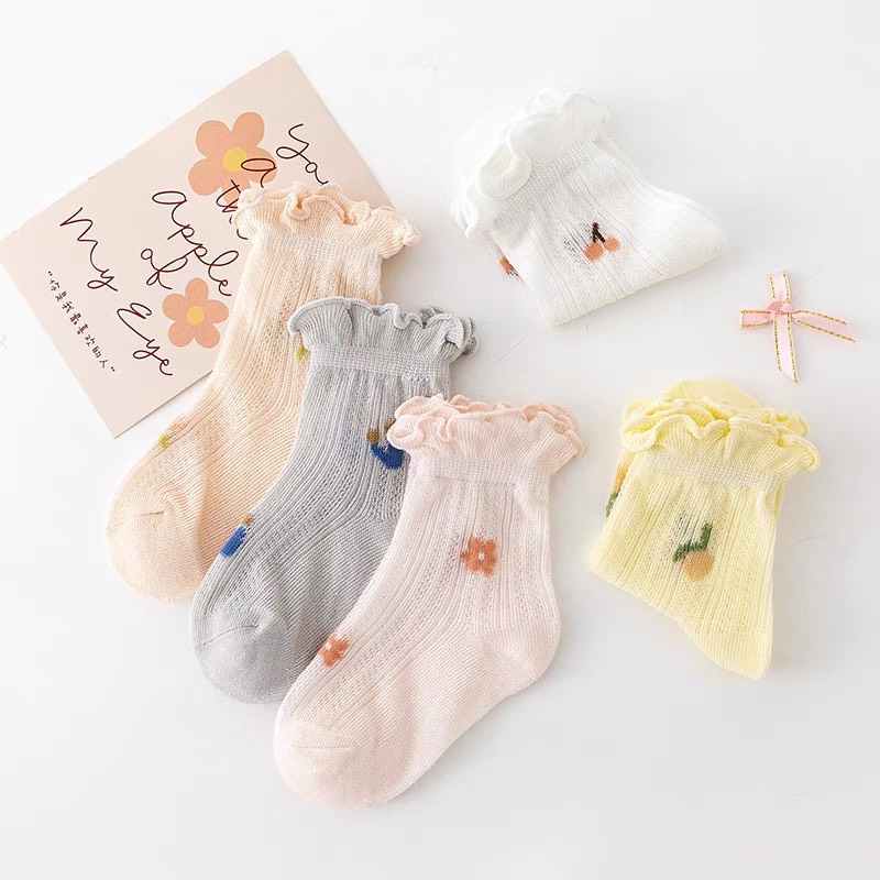Tất/vớ lưới cổ bèo hoa văn cách điệu vintage phong cách Hàn Quốc cho bé gái chính hãng Nemo Baby
